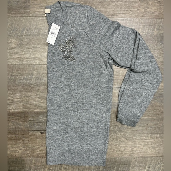 LOFT HEATHER GREY EMBELLISHED SWEATER (M) - Picture 6 of 13